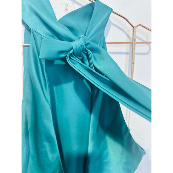 FAVIANA Green Satin Sleeveless Halter Neck Thigh-High Side Slit Gown Dress sz 14 - Picture 5 of 16